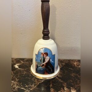 Vintage Gorham Cream and Brown Decorative Bell with Wooden Handle